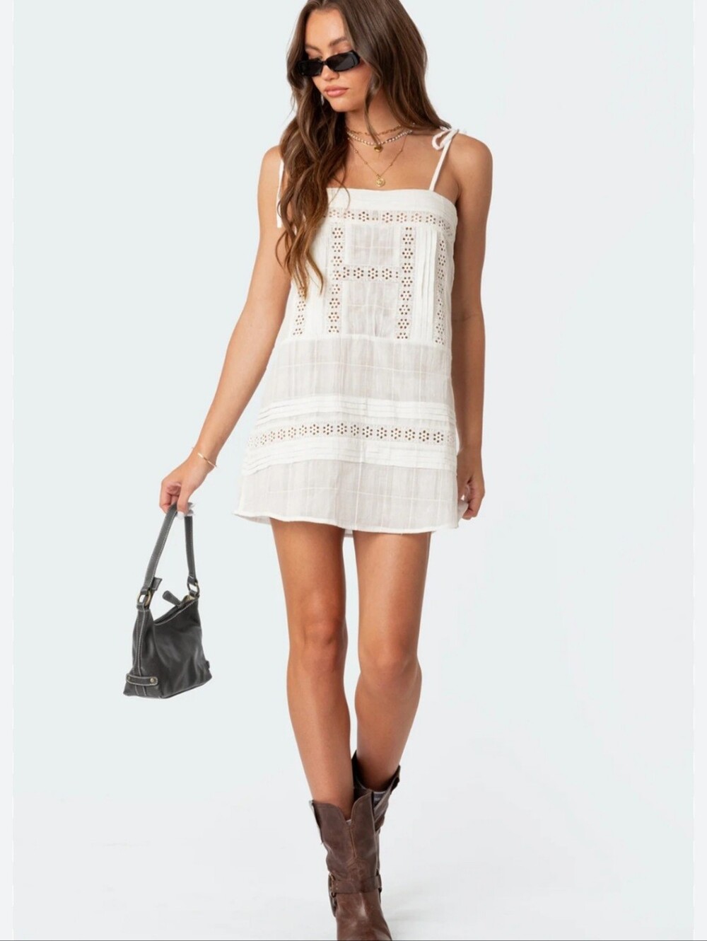 NWT Edikted August White Eyelet Tie-Shoulder Mini Cover-up Dress Size M